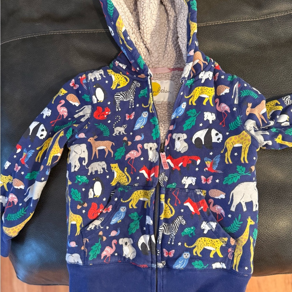 Mini Boden Blue Animal Print Kids Hoodie